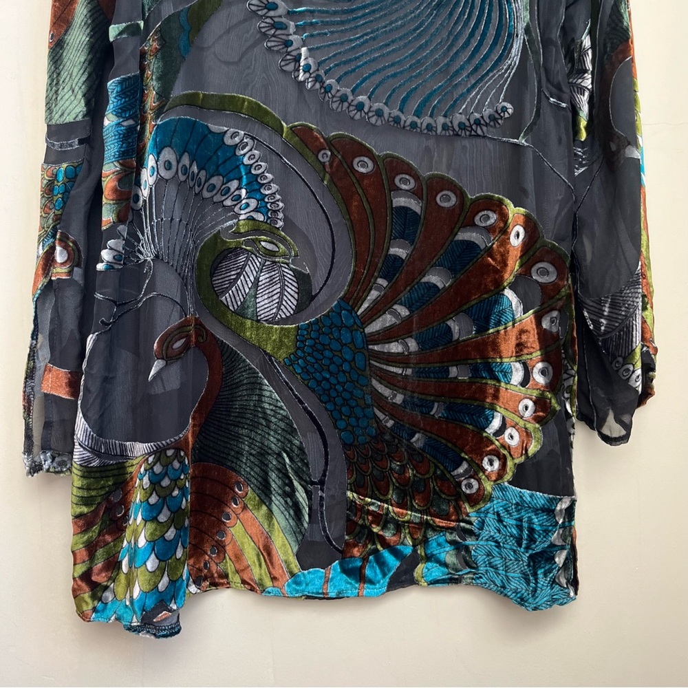 100% silk burnout velvet peacock tunic top - Picture 12 of 13